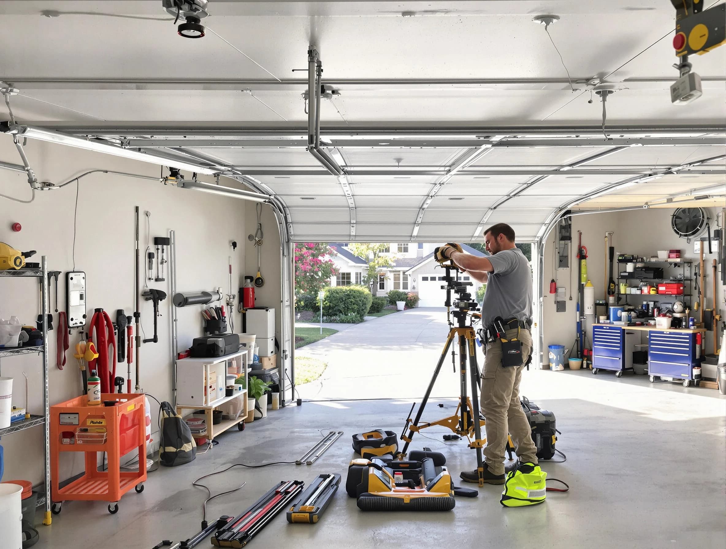 Mount Juliet Garage Door Repair specialist performing laser-guided track alignment in Mount Juliet