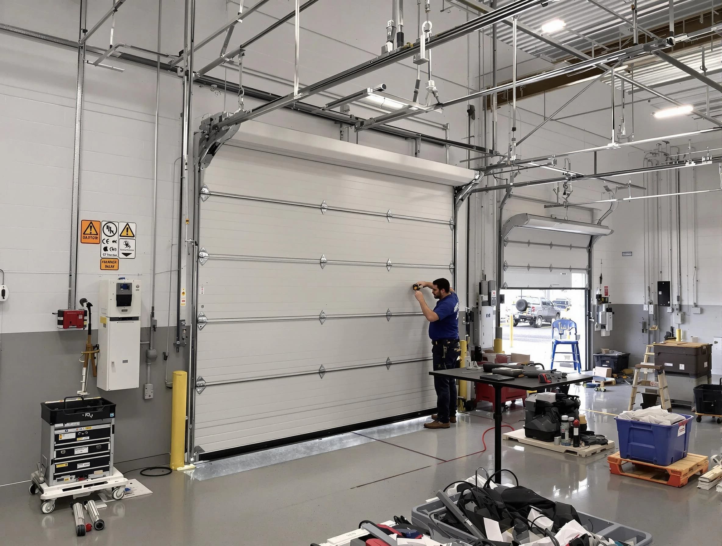 Commercial garage door repair being performed by Mount Juliet Garage Door Repair expert in Mount Juliet